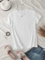 Casual solid color short sleeve t-shirt for men and women, basic crew neck blank top. - S / White