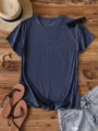 Solid color short sleeve t-shirt, casual crewneck blank cotton top for daily wear or group uniform. - S / Navy Blue