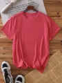Detailed view of the classic solid color short sleeve t-shirt for daily casual wear. - Red