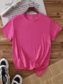 Casual plain short sleeve t-shirt for men and women, crew neck solid color blank top apparel. - S / Rose Red