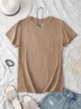 Casual solid color short sleeve t-shirt for daily wear, comfortable round neck basic top. - Light Coffee
