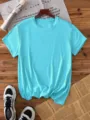 Solid blue short sleeve t-shirt for men and women casual basic crewneck top daily wear - S / Cyan