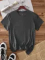 Casual solid color short-sleeve t-shirt for men and women blank crew neck tee top. - Dark Gray