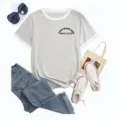 Casual short sleeve ringer t-shirt for women with contrast trim and custom chest print. - Light Gray (Front Chest)