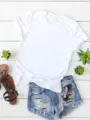 Camiseta blanca lisa de manga corta plana con pantalones cortos de mezclilla verano. - S / Blanco