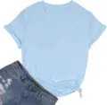 Maglietta a maniche corte girocollo azzurro tinta unita casual con risvolti e nodo laterale. - Taglia S / Azzurro