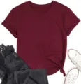 Maglietta manica corta tinta unita girocollo casual top base per donne e uomini. - Taglia S / Borgogna