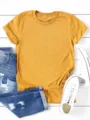T-shirt manica corta monocolore giallo senape top basico girocollo casual per abbigliamento - Taglia S / giallo senape
