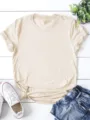 Maglietta a maniche corte beige tinta unita, top casual girocollo per l'uso quotidiano. - Taglia S / Top / Colore sabbia