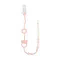 Cute pink silicone baby pacifier clip chain with elephant and flower teether beads for safe use. - Elephant Pink