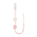 Pink silicone baby pacifier clip and teething chain with cute strawberry and star designs. - Strawberry Print Pink
