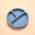 Blue silicone baby divided suction plate, infant feeding tray for toddlers and kids. - Round Plate (Blue)