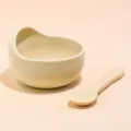 Beige baby silicone suction bowl and spoon set, ideal for toddler feeding and weaning. - Snail Bowl & Long Handle Spoon (Cream)