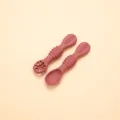 Silicone baby training spoon set, mauve color, infant feeding spoon with textured handle. - Brick Red