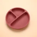 Silicone baby suction plate with three partitioned sections for toddler feeding and food storage. - Round Plate (Red)