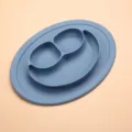 Blue silicone baby suction divided plate, cute smiley face design for infant toddler feeding. - Smiling Face Plate / Grey Blue