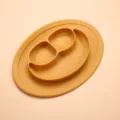 Silicone baby suction plate, divided toddler feeding dish with cute smiley face design, orange. - Smiling Face Plate / Turmeric