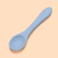 Blue silicone baby feeding spoon, long handle food-grade infant training tableware. - Grey Blue (Long Single Spoon)