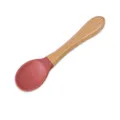Baby silicone training spoon with wooden handle for toddler feeding food safety tool. - Spoon Only / Brick Red