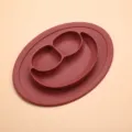 Silicone baby suction plate, divided toddler feeding dish, anti-drop smiley face baby dinnerware. - Smiling Face Plate / Brick Red