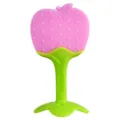 Silicone baby teether toy for infants, pink strawberry shape with green handle grip. - Apple