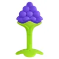 Purple and green silicone grape baby teether, soft chewing toy for teething infants. - Grapes