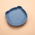 Blue silicone baby suction plate, cute bear shaped toddler feeding bowl, safe anti-fall tableware. - Bear Plate / Grey Blue