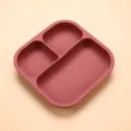Silicone baby divided plate, square infant feeding dish in dark pink, safe tableware. - Square Plate / Brick Red