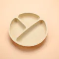 Beige silicone baby suction plate, partitioned toddler food feeding bowl for kids. - Round Plate (White)