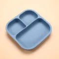Blue square 3-compartment silicone baby dinner plate for toddler daily feeding use - Square Plate / Grey Blue