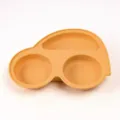 Cute car shaped silicone baby divided plate, toddler feeding suction food tray yellow - Car Dinner Plates (Ginger Yellow)
