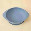 Silicone baby feeding bowl with suction base and dual handles in grey blue color. - Grey Blue