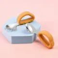 Baby Silicone Fork and Spoon Set Orange Car Handle Stainless Steel Utensils for Toddlers - Car Fork And Spoon / Turmeric
