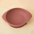 Silicone baby suction bowl in mauve pink, infant feeding dish with dual handles and base. - Brick Red