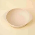 Silicone baby suction bowl with handles, toddler feeding dish in beige, easy clean infant tableware. - Off White