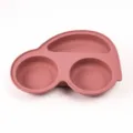 Cute car shaped silicone baby feeding plate with divided sections for toddler mealtime use. - Car Dinner Plates (Brick Red)