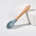 Fourchette d'apprentissage en silicone pour bébé avec manche en bois, vaisselle douce sûre. - Fourchette Seule