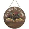 Wooden hanging sign for classroom decoration, teacher welcome sign with floral book design. - Classroom II 20260708