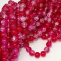 Close-up of red crackle glass beads with crystal texture for DIY jewelry making accessories. - 8mm / Red