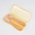 Ensemble cuillère fourchette en silicone pour bébé avec manche en bois étui rose - Rose cannelle