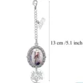 Detail view of DIY photo memorial pendant keychain with oval filigree frame and 2023 charm. - Style 1: 2025 English Inspirational Tags
