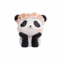 Bonita maceta de suculentas de panda con corona de flores, jardinera de resina para escritorio. - Panda