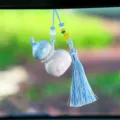Ceramic Gourd Car Hanging Ornament Blue Tassel Rearview Mirror Pendant Lucky Charm Decor - Blue