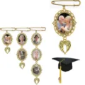 DIY photo memorial brooch gold vintage frame graduation cap pendant personalized memory charm gift - Brooch, 1 Pc, Photo / Gold