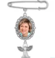 DIY photo frame brooch featuring an ornate silver safety pin and a cute angel charm pendant. - New Style Single Photo Frame White Beads