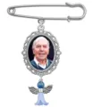 DIY Photo Frame Brooch Silver Safety Pin Memorial Bouquet Charm with Blue Angel Pendant - One Photo Frame with Blue Beads