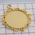 Vintage gold alloy round pendant base tray blank for cabochon cameo DIY jewelry making - Style 2 / Inner Tray 30mm / Gold