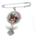Custom photo brooch pin silver tone memorial pendant angel wing jewelry DIY picture frame gift - Style 1