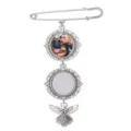 Silver tone photo brooch pin DIY picture locket blank tray angel wing jewelry making - Style 2