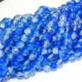 Blue crackle glass beads detail shot, shimmering crystal crackle round beads for DIY jewelry making. - 8mm / Blue